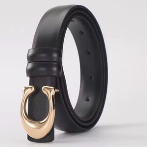 Black Leather Belt with Gold Buckle